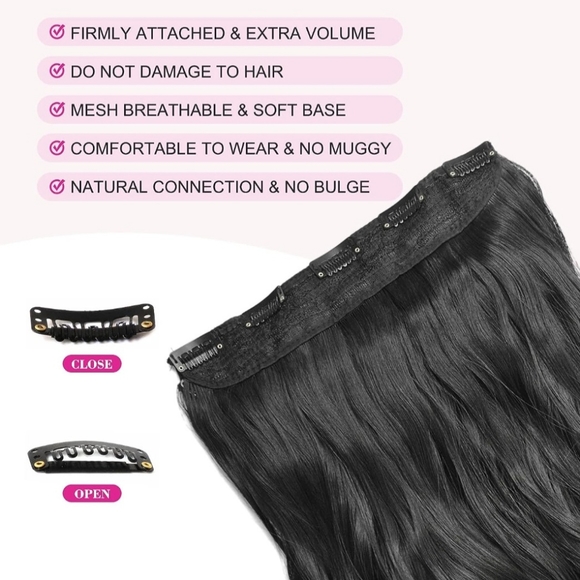 20" 1-Pack 3/4 Full Head Wavy Clip in Synthetic Hair Extensions - Picture 3 of 14